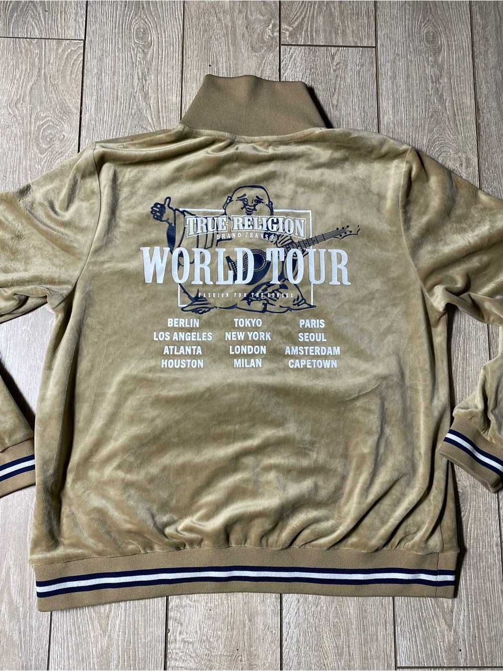True Religion Velour World Tour Track Jacket Travertine Tan Men's XL Vintage